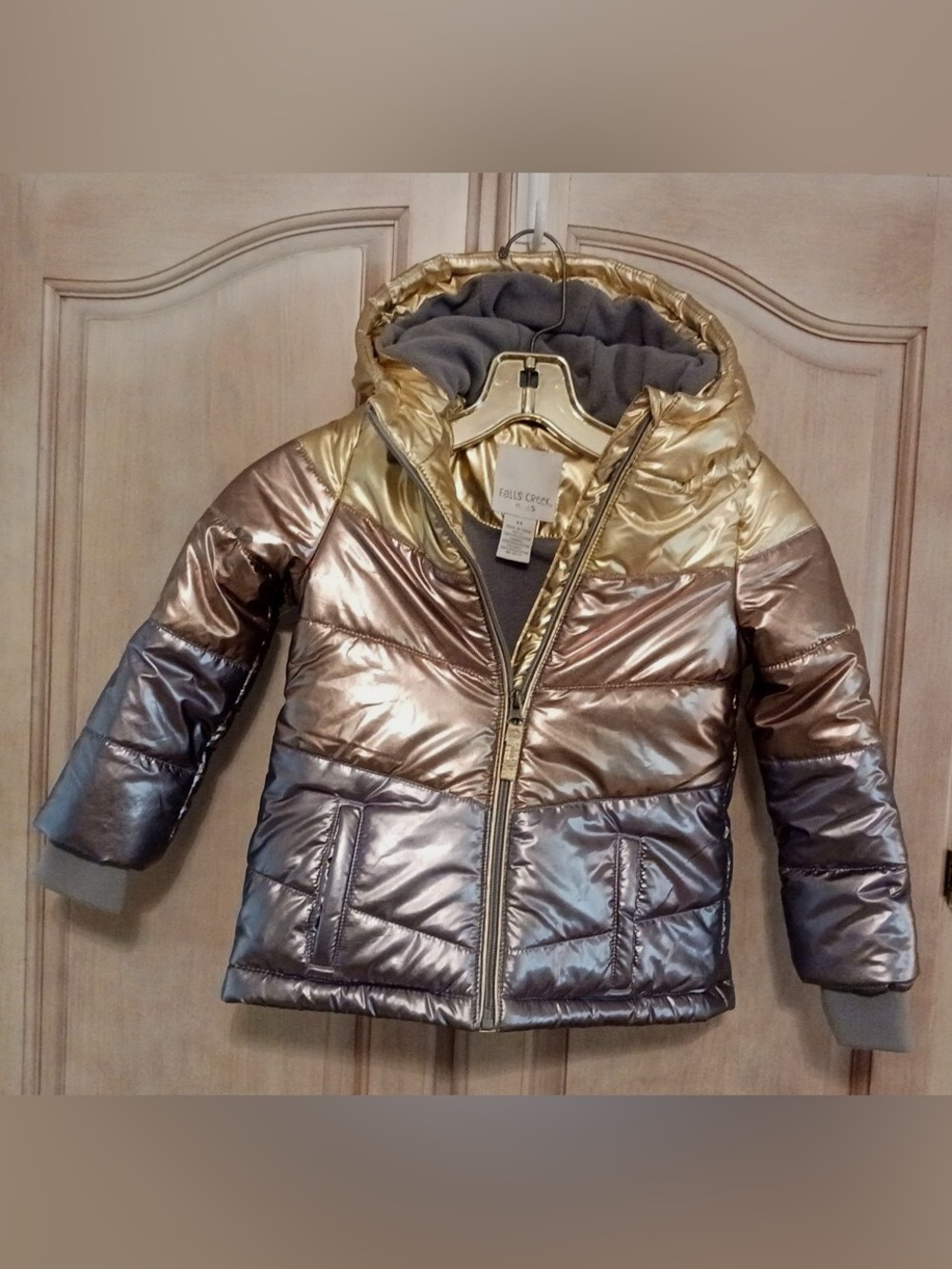 Falls Creek Kids Metallic Gold and Silver Ombre Kids Puffer Jacket
